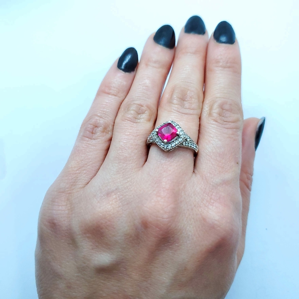 Lab Grown Ruby In 925 Silver And White Sapphires - image 1